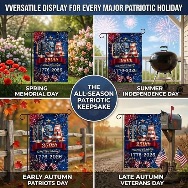 250 Anniversary USA Flag, 4th of July Decorations, Double Sided, UV Protection, Fade Resistant, 12x18 Inch, American Patriotic Outdoor Yard Garden Flags, 1776-2026 Commemorative (Blue) - Image 7