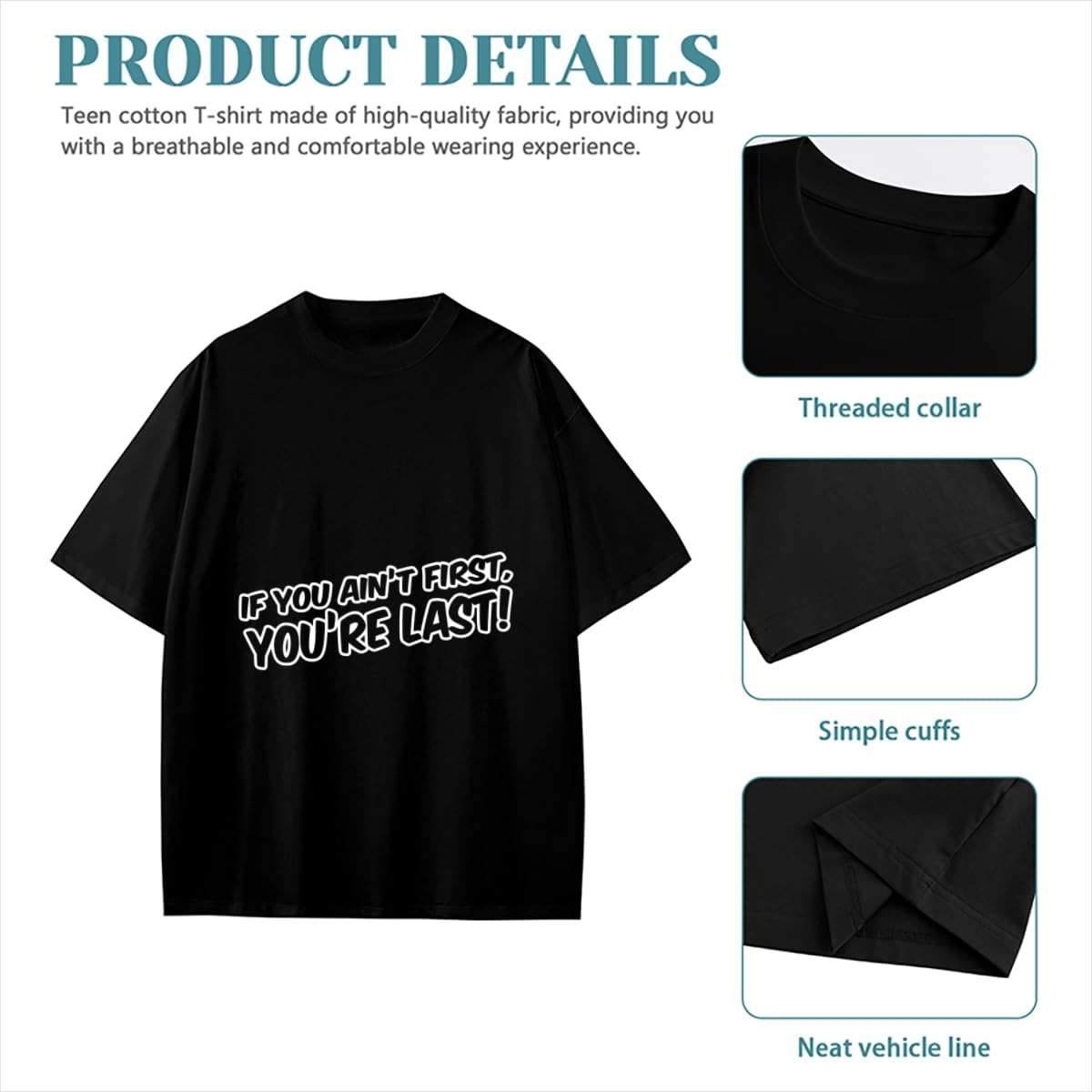Teen's T Shirt,If You Ain't First You're Last,Teens Short Sleeve Graphic Summer Top Clothes - Image 4