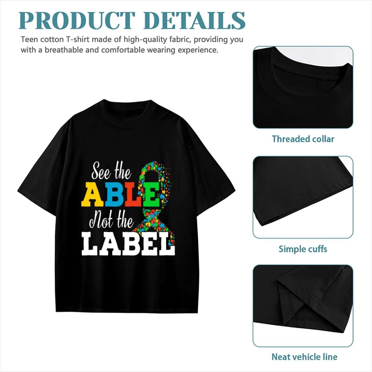Boy Kid T-Shirt,See The Able Not The Label Hilarious,Teens Short Sleeve Graphic Summer Top Clothes - Image 4