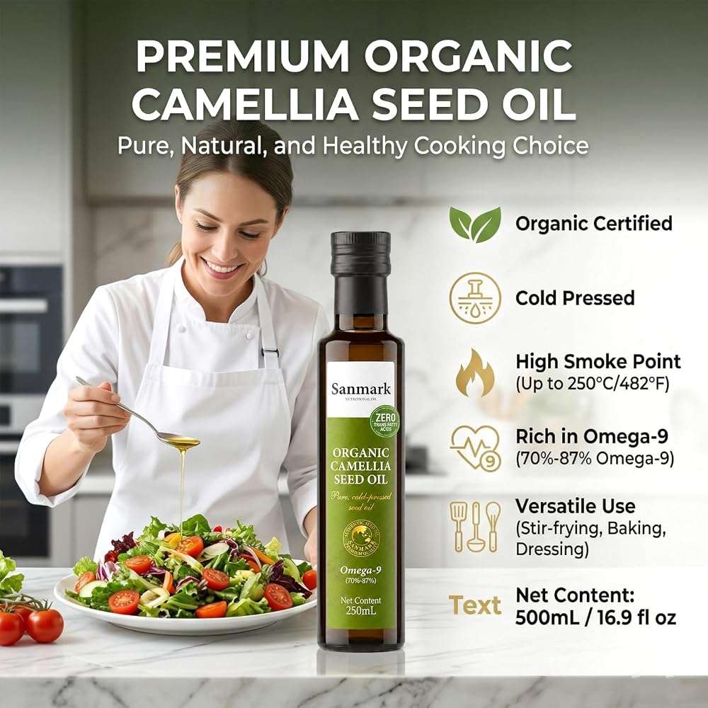 Organic Camellia Seed Oil 8.45 fl oz (250ml) – Pure Cold-Pressed Tea Seed Oil for Cooking & Culinary, Rich in Omega-9 (70%-87% Oleic Acid), High Smoke Point, Natural Mountain-Grown (pack of 1) - Image 6