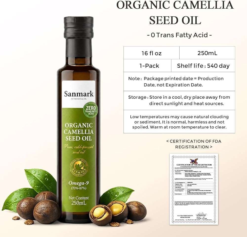 Organic Camellia Seed Oil 8.45 fl oz (250ml) – Pure Cold-Pressed Tea Seed Oil for Cooking & Culinary, Rich in Omega-9 (70%-87% Oleic Acid), High Smoke Point, Natural Mountain-Grown (pack of 1) - Image 8