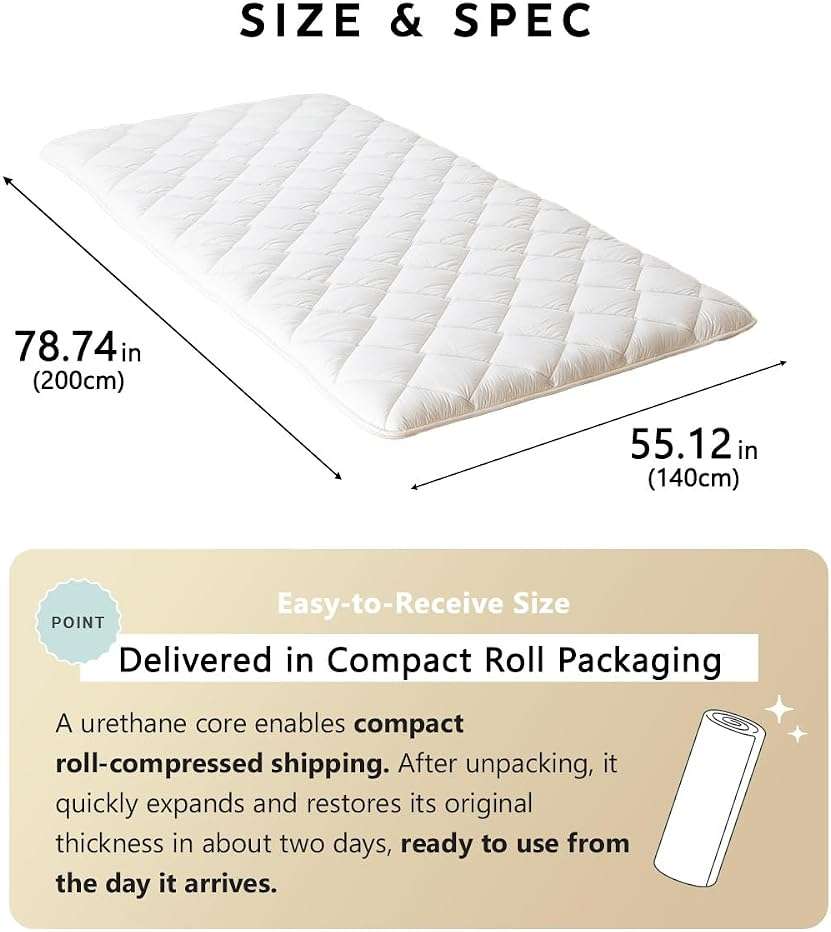 EMOOR Japanese Futon Mattress Premium CLASSE Full, Floor Sleeping Mat Tatami Shikibuton Igusa Natural Cotton - Image 2