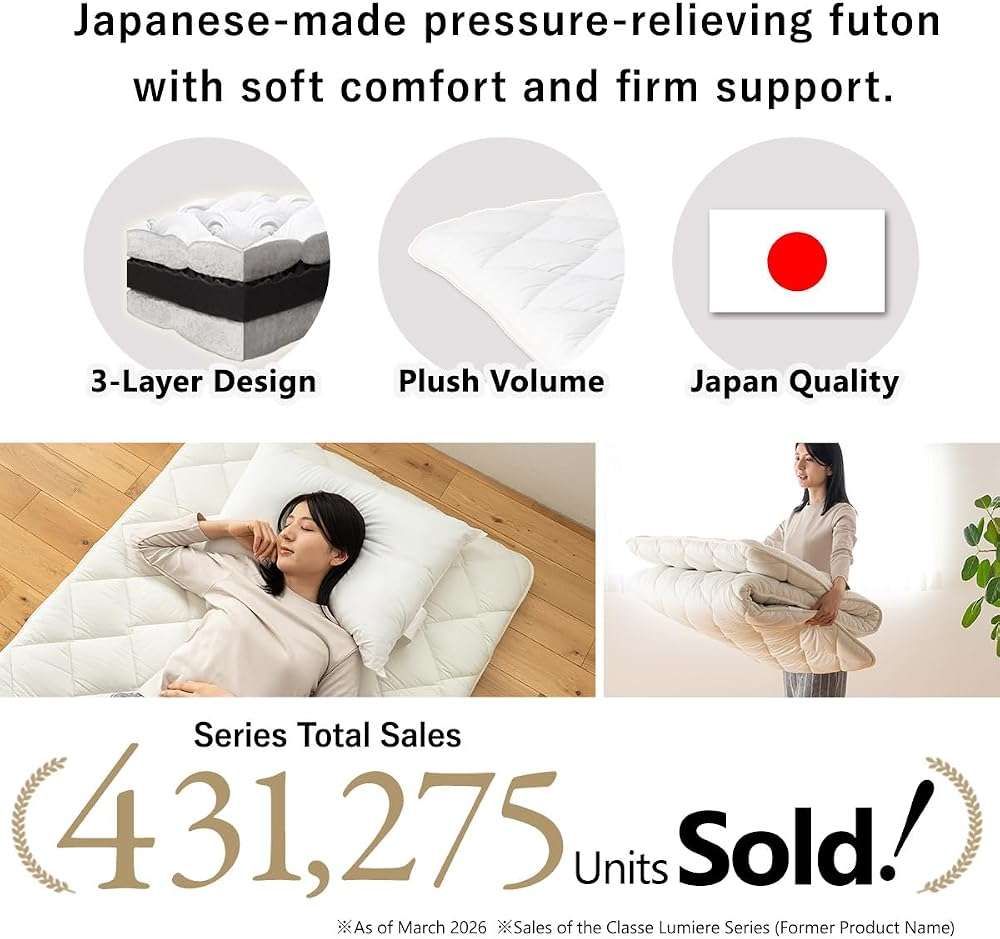 EMOOR Japanese Futon Mattress Premium CLASSE Full, Floor Sleeping Mat Tatami Shikibuton Igusa Natural Cotton - Image 4