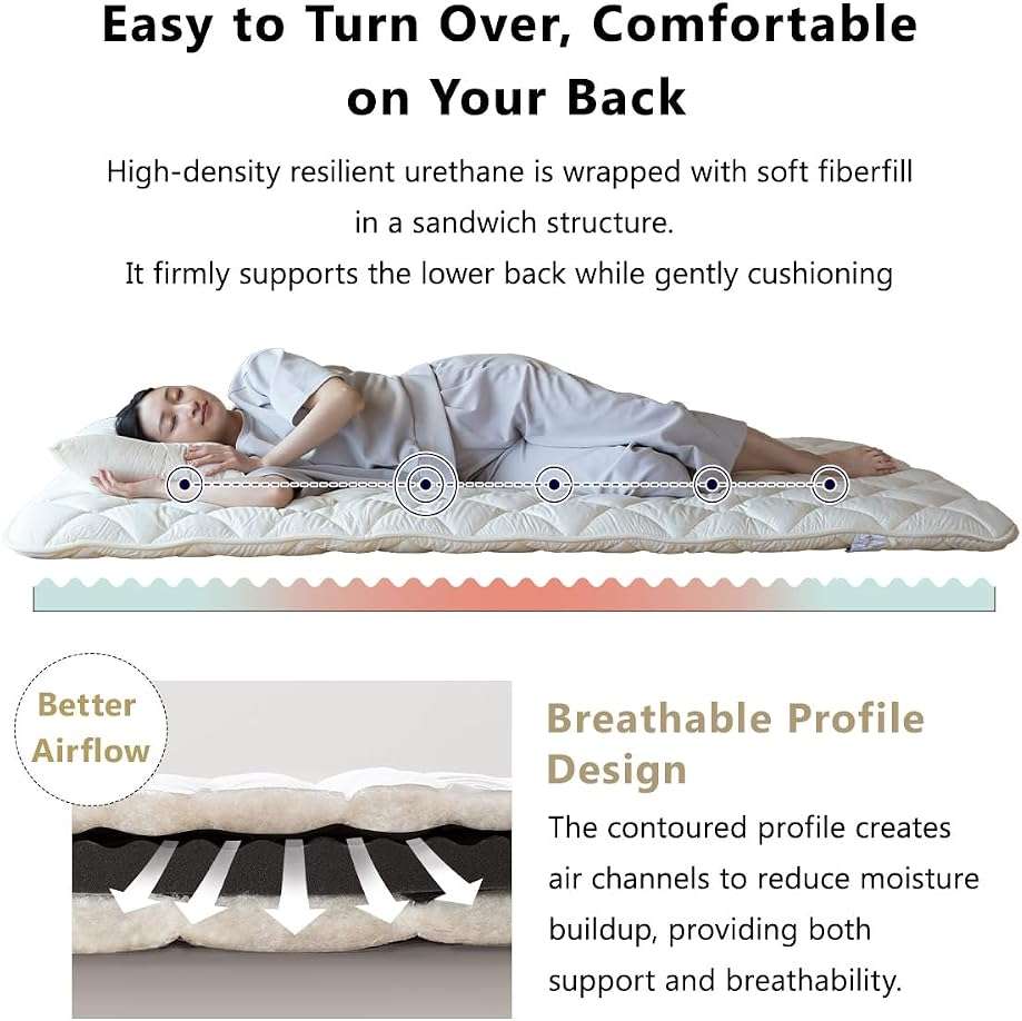 EMOOR Japanese Futon Mattress Premium CLASSE Full, Floor Sleeping Mat Tatami Shikibuton Igusa Natural Cotton - Image 6