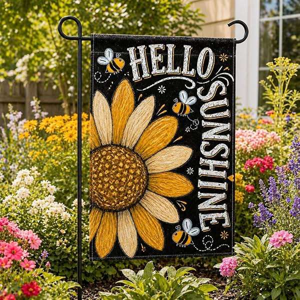 YZWXZY Sunflower Summer Garden Flag 12x18 Inch, Hello Sunshine Garden Flag, Double Sided Burlap Yard Flag, Farmhouse Lawn Porch Outside Decoration - Image 2