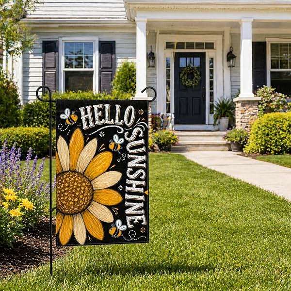 YZWXZY Sunflower Summer Garden Flag 12x18 Inch, Hello Sunshine Garden Flag, Double Sided Burlap Yard Flag, Farmhouse Lawn Porch Outside Decoration - Image 4