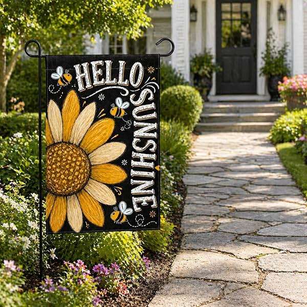 YZWXZY Sunflower Summer Garden Flag 12x18 Inch, Hello Sunshine Garden Flag, Double Sided Burlap Yard Flag, Farmhouse Lawn Porch Outside Decoration - Image 6