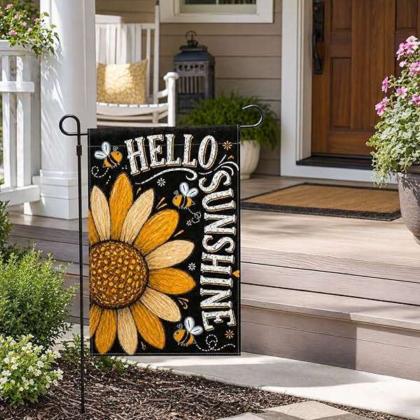 YZWXZY Sunflower Summer Garden Flag 12x18 Inch, Hello Sunshine Garden Flag, Double Sided Burlap Yard Flag, Farmhouse Lawn Porch Outside Decoration - Image 7