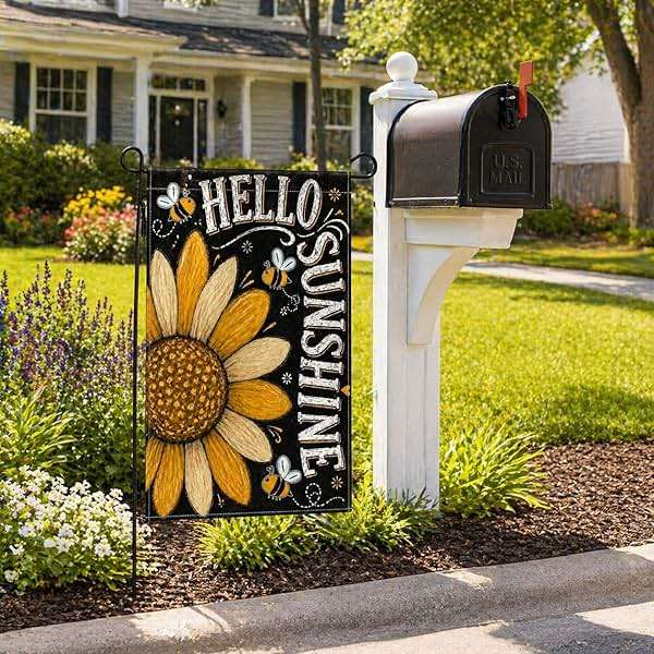 YZWXZY Sunflower Summer Garden Flag 12x18 Inch, Hello Sunshine Garden Flag, Double Sided Burlap Yard Flag, Farmhouse Lawn Porch Outside Decoration - Image 8