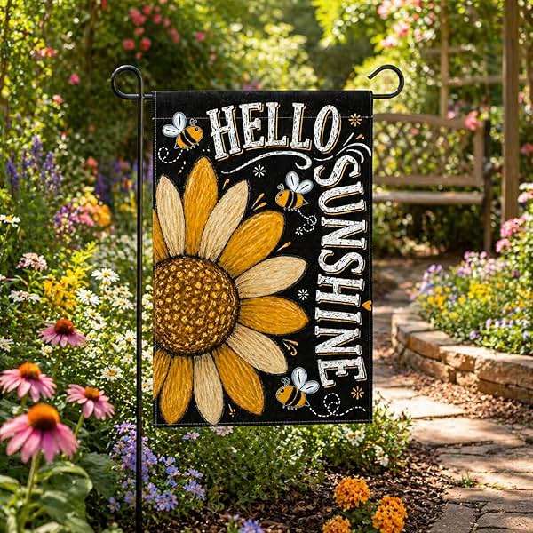YZWXZY Sunflower Summer Garden Flag 12x18 Inch, Hello Sunshine Garden Flag, Double Sided Burlap Yard Flag, Farmhouse Lawn Porch Outside Decoration - Image 9