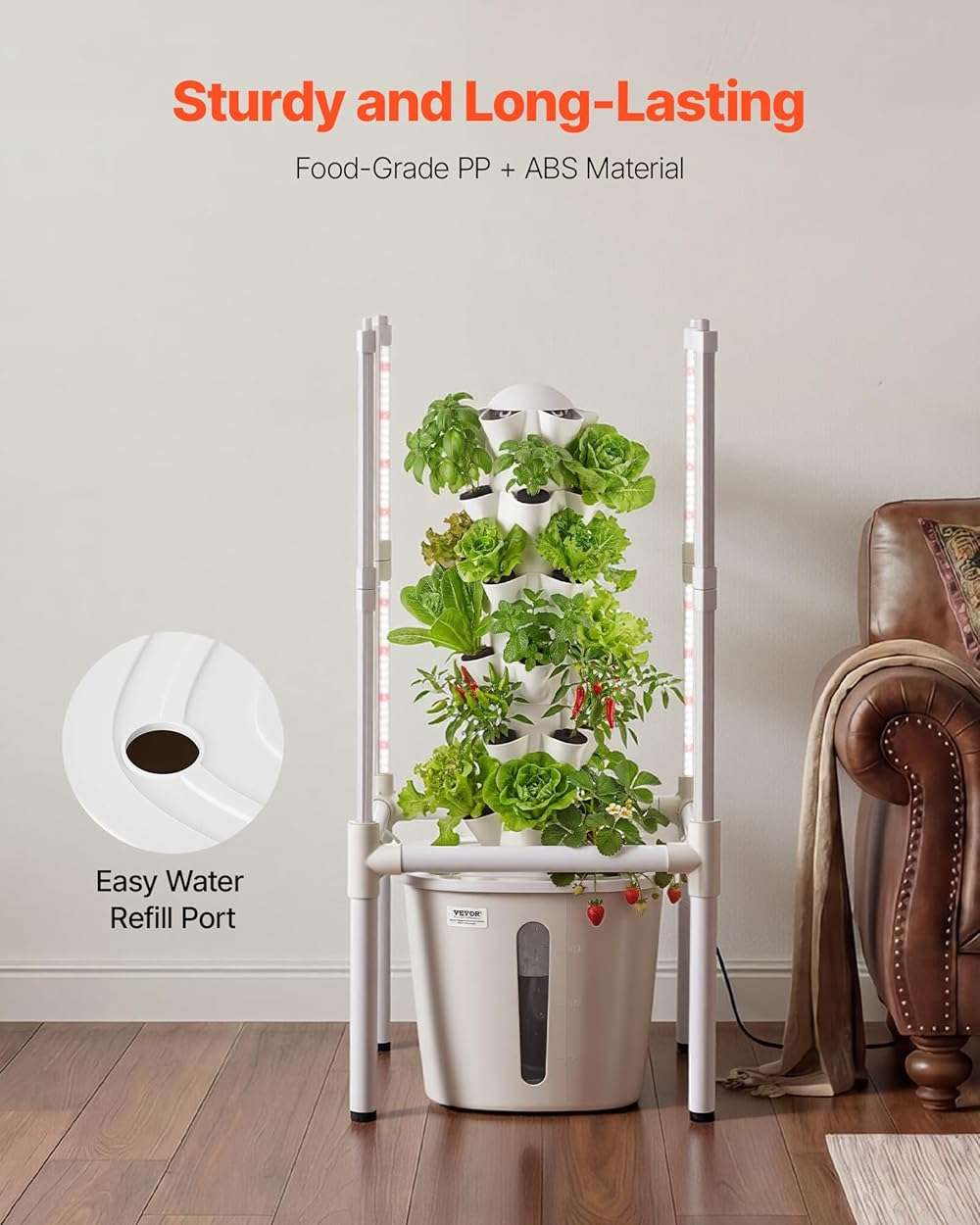 VEVOR Hydroponic Tower, 30 Pods 6 Tiers Hydroponics Growing System Kit with LED Grow Light & App Control, Vertical Home Garden with 20L Water Tank & Pump, Planter for Indoor Herbs, Fruits, Vegetables - Image 7