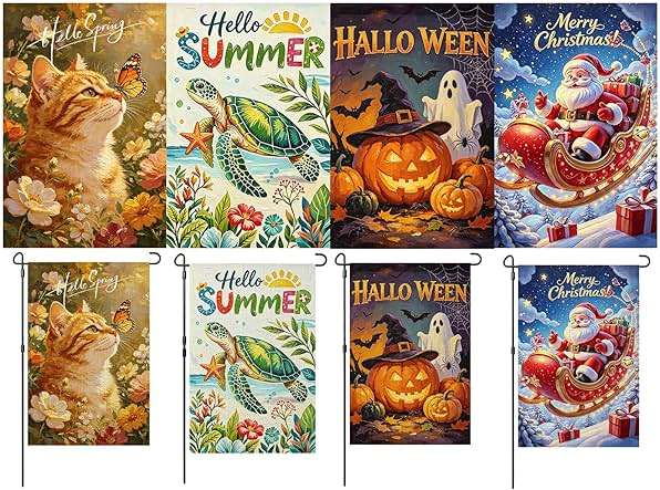 Seasonal Garden Flags Set of 4 Double Sided 12x18 Inch,Small Yard Flags for Outside, Spring Summer Fall Winter & Holiday Outdoor Decor, Halloween Christmas Decorations for All Seasons - Image 1