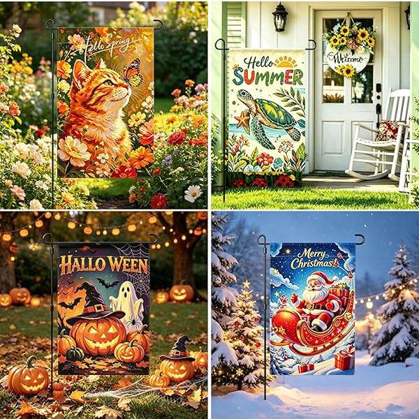 Seasonal Garden Flags Set of 4 Double Sided 12x18 Inch,Small Yard Flags for Outside, Spring Summer Fall Winter & Holiday Outdoor Decor, Halloween Christmas Decorations for All Seasons - Image 5