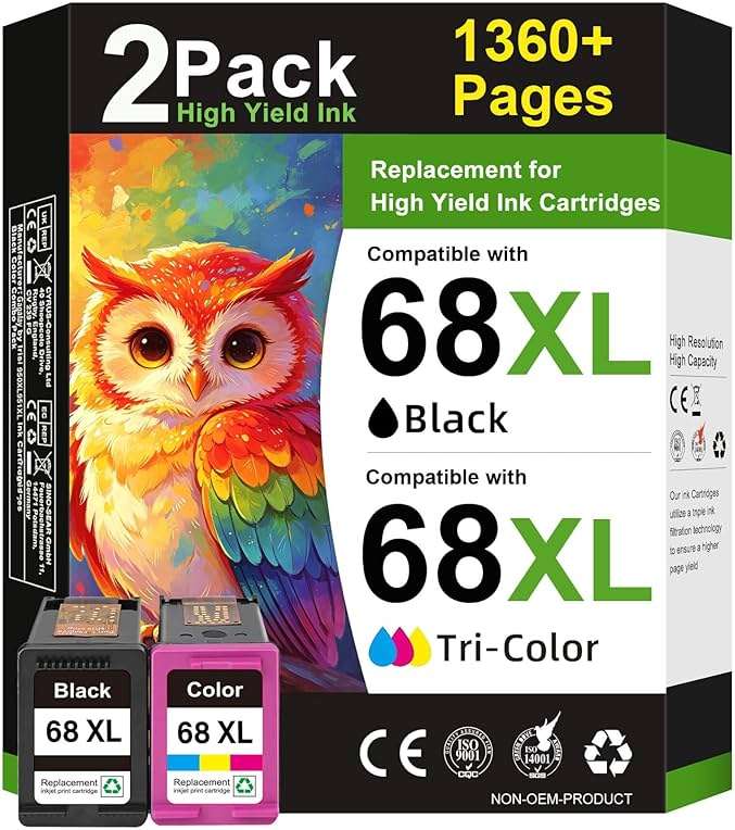 CINKCOCO 68XL 68 Ink Cartridges Black/Color Combo Pack Compatible for HP68 68 XL 68 Ink Cartridges for HP Printers Replacement for HP Ink 68 68e for Envy 6155e 6100e 6152e 6500e 6552e 6555e 6558e - Image 1