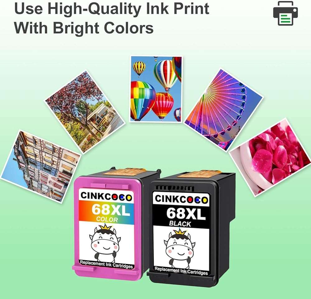 CINKCOCO 68XL 68 Ink Cartridges Black/Color Combo Pack Compatible for HP68 68 XL 68 Ink Cartridges for HP Printers Replacement for HP Ink 68 68e for Envy 6155e 6100e 6152e 6500e 6552e 6555e 6558e - Image 4