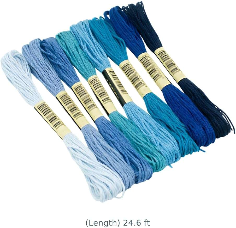 8 Pcs Blue Series Fine Cotton Thread Set, 24.6 ft Each, Multicolor Embroidery Floss for Handmade Art, Cross Stitch & Shashiko Projects, Patchwork Craft DIY Supplies - Image 2