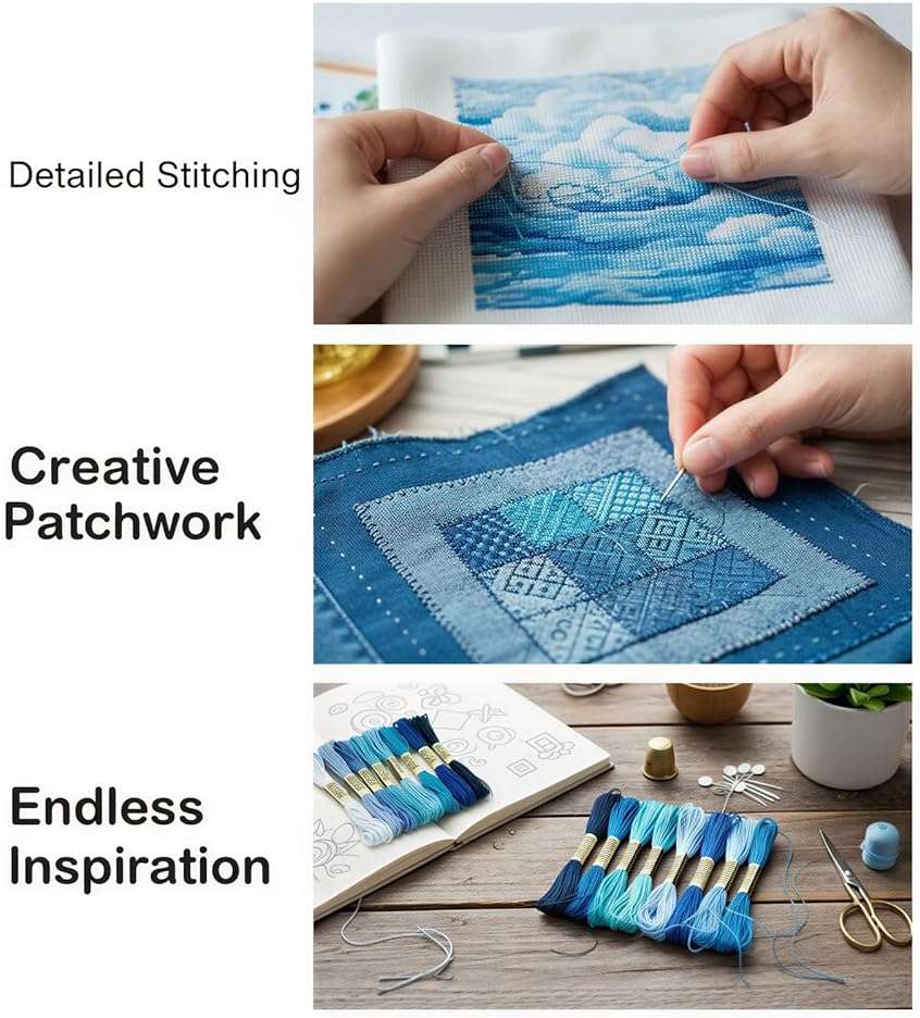 8 Pcs Blue Series Fine Cotton Thread Set, 24.6 ft Each, Multicolor Embroidery Floss for Handmade Art, Cross Stitch & Shashiko Projects, Patchwork Craft DIY Supplies - Image 4