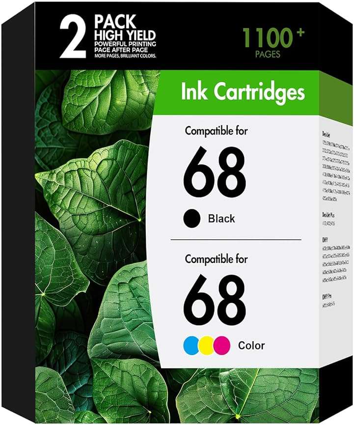 Tonassy 68 68XL Ink Cartridges Black/Color Combo Pack Replacement for HP Ink 68XL Work for Envy 6155e 6555e 6100e 6500e 6552e 6558e Printer Black and Tri Color Ink Cartridge 2-Pack - Image 1