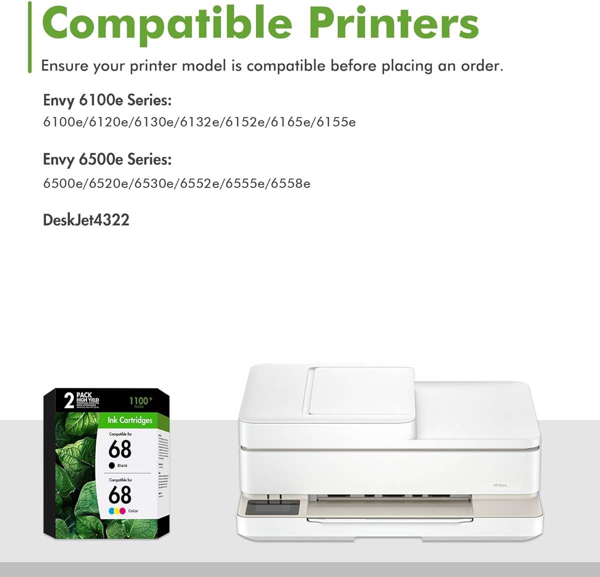 Tonassy 68 68XL Ink Cartridges Black/Color Combo Pack Replacement for HP Ink 68XL Work for Envy 6155e 6555e 6100e 6500e 6552e 6558e Printer Black and Tri Color Ink Cartridge 2-Pack - Image 2