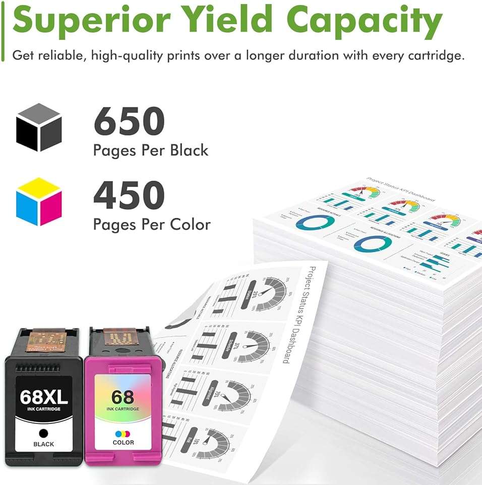Tonassy 68 68XL Ink Cartridges Black/Color Combo Pack Replacement for HP Ink 68XL Work for Envy 6155e 6555e 6100e 6500e 6552e 6558e Printer Black and Tri Color Ink Cartridge 2-Pack - Image 3