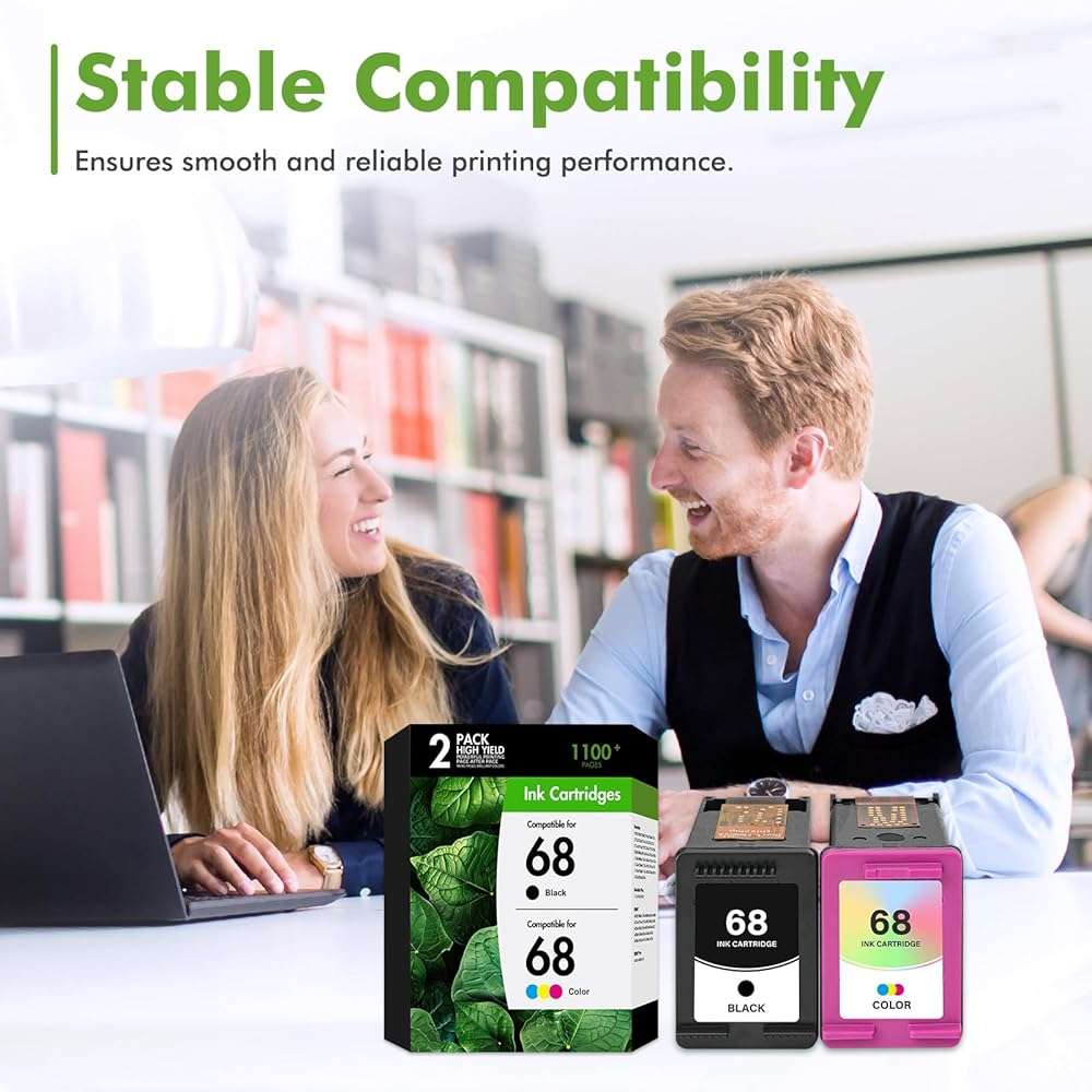 Tonassy 68 68XL Ink Cartridges Black/Color Combo Pack Replacement for HP Ink 68XL Work for Envy 6155e 6555e 6100e 6500e 6552e 6558e Printer Black and Tri Color Ink Cartridge 2-Pack - Image 4