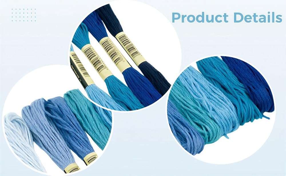 8 Pcs Blue Series Fine Cotton Thread Set, 24.6 ft Each, Multicolor Embroidery Floss for Handmade Art, Cross Stitch & Shashiko Projects, Patchwork Craft DIY Supplies - Image 3