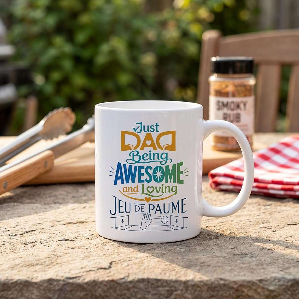 Dad jeu_de_paume Coffee Mug 11oz White Ceramic, Double-Sided Print Gift With Quote Just a Dad Being Awesome and Loving jeu_de_paume - Image 2
