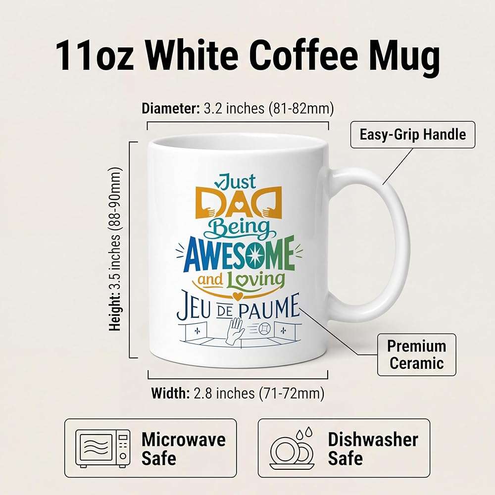 Dad jeu_de_paume Coffee Mug 11oz White Ceramic, Double-Sided Print Gift With Quote Just a Dad Being Awesome and Loving jeu_de_paume - Image 3
