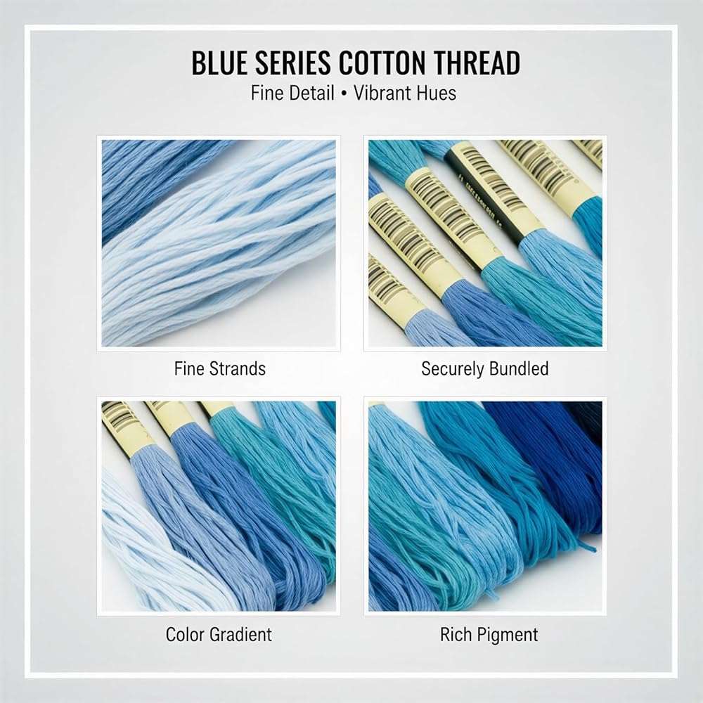 8 Pcs Blue Series Fine Cotton Thread Set, 24.6 ft Each, Multicolor Embroidery Floss for Handmade Art, Cross Stitch and Shashiko Projects, Patchwork Craft DIY Supplies - Image 4