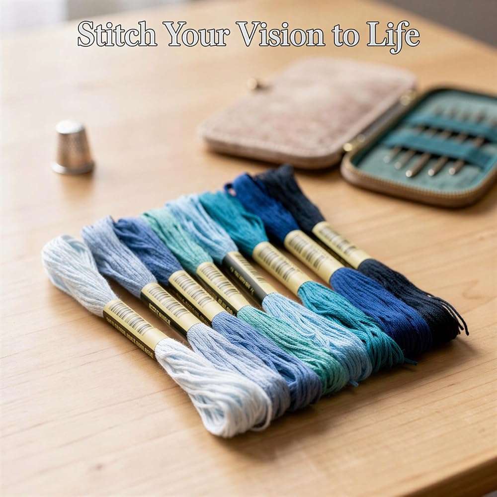 8 Pcs Fine Cotton Thread Set, Blue Series Multicolor Embroidery Floss, 24.6 ft Each, for Cross Stitch, Shashiko Projects, Patchwork Craft, DIY Supplies - Image 2