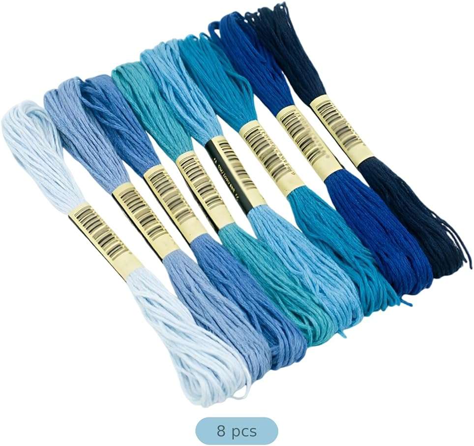 8 Pcs Embroidery Floss, Blue Series Fine Cotton Thread Set, Multicolor for Handmade Art, Cross Stitch & Shashiko Projects, Patchwork Craft DIY Supplies, 24.6 ft Each - Image 4