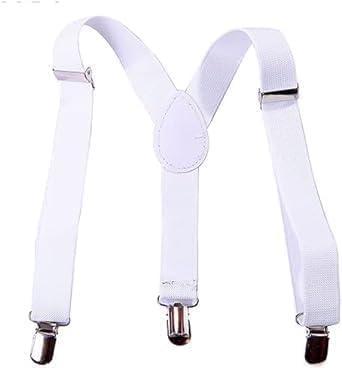 White Child Kids Girls Boys Suspenders Braces, Adjustable Clip on Y-Back Elastic Suspenders with Metal Clips for Boys Girls Boys' Accessories, Clothing, Shoes and Jewelry