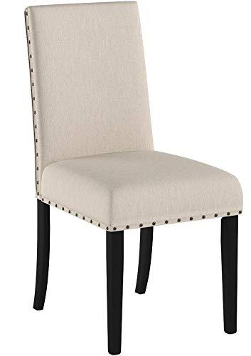 Roundhill Furniture Biony Tan Fabric Dining Chairs with Nailhead Trim, Set of 2, Brown, Tan - Image 4