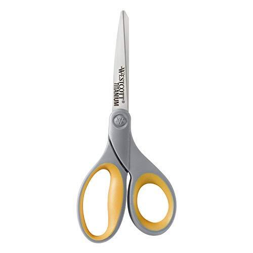 Westcott 8-Inch Titanium Bonded Scissors, Soft Handle, Straight Heavy Duty Scissors, Gray/Yellow, 4-Pack - Image 8