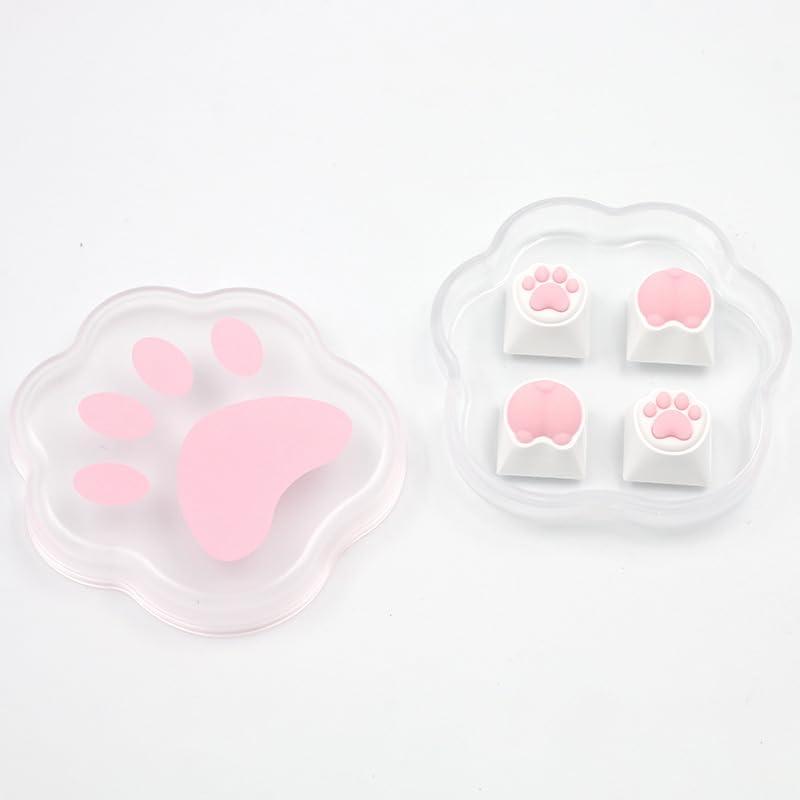 JCSMARTEC 4Pack Cute Cat Paw Keycaps, Custom R4 Kawaii Cartoon Keycaps PBT Gaming ESC Backlit Key Cap for Mechanical Keyboard MX Switch - Image 5