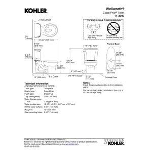 Kohler, 3997-0, 1.28 GPF Two-Piece Round Toilet with 12" Rough In from the Wellworth Collection, White - Image 3