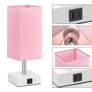 Ambimall Touch Control Table Lamp with 2 USB Charging Ports, 3 Way Touch Lamps Beside Desk, Nightstand Lamp for Bedrooms Living Room, Pink Shade with White Base, LED Bulb Included(Pink) - Image 6