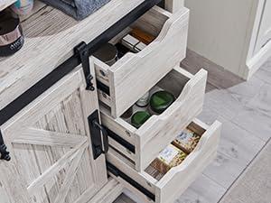 RedLemon Farmhouse Small Bathroom Storage Cabinet, 32" Tall with Drawers & Sliding Barn Door, Small Storage Cabinet for Living Room, Bathroom, Kitchen, Antique Brush White - Image 5