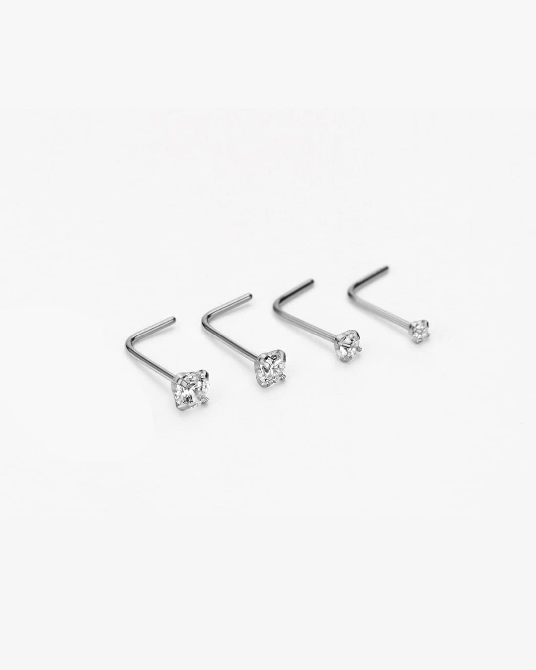 FANSING 4 Pieces Different Sizes 316L Surgical Steel Nose Studs L Shaped - Image 4