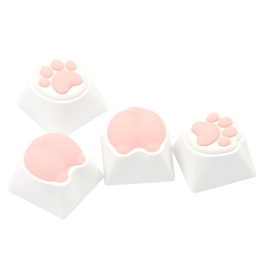 JCSMARTEC 4Pack Cute Cat Paw Keycaps, Custom R4 Kawaii Cartoon Keycaps PBT Gaming ESC Backlit Key Cap for Mechanical Keyboard MX Switch