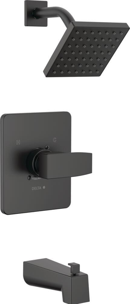 Delta Faucet Modern 14 Series Matte Black Shower Faucet, Tub and Shower Trim Kit with Single-Spray Touch-Clean Black Shower Head, Matte Black T14467-BL-PP (Valve Not Included)