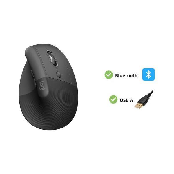 Logitech Lift Vertical Ergonomic Mouse, Wireless, Bluetooth or Logi Bolt USB Receiver, Quiet clicks, 4 Buttons, Compatible with Windows/macOS/iPadOS, Laptop, PC - Graphite (Renewed) - Image 3