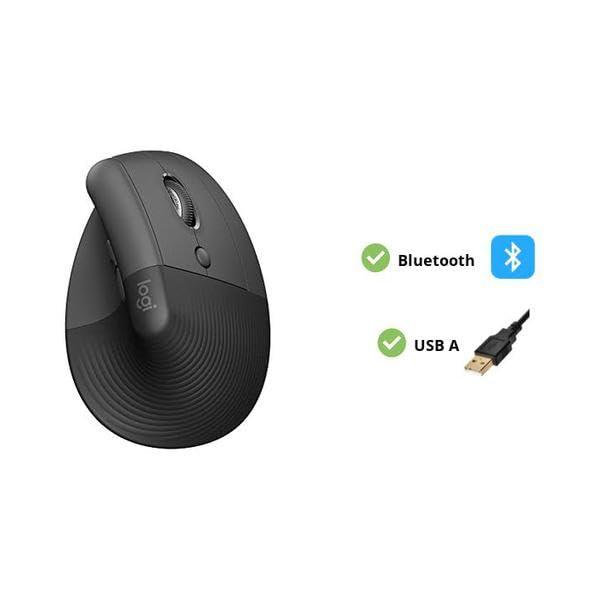 Logitech Lift Vertical Ergonomic Mouse, Wireless Bluetooth or USB Receiver, Quiet Clicks, 4 Buttons, Right Hand Wireless Mouse, Windows/macOS/iPadOS, Laptop, PC - Graphite - Image 3