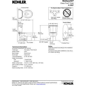 Kohler, 3997-0, 1.28 GPF Two-Piece Round Toilet with 12" Rough In from the Wellworth Collection, White - Image 2