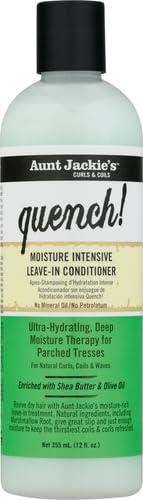 Aunt Jackie's Curls and Coils Quench Moisture Intensive Leave-In Hair Conditioner for Natural Curls, Coils and Waves, Enriched with Shea Butter, 12 oz - Image 2