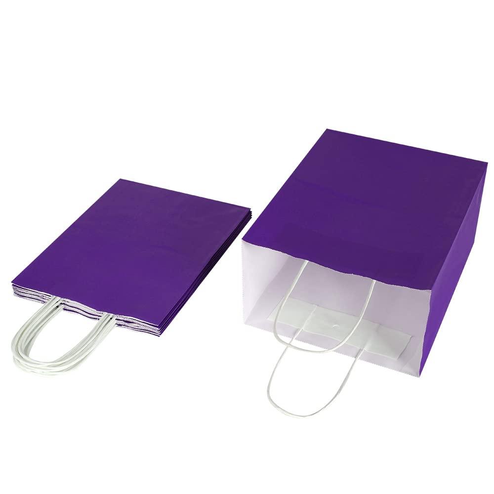 Oikss 100 Pack 8x4.75x10 Inch Medium Purple Kraft Paper Bags with Handles Bulk for Birthday Wedding Party Favors Grocery Retail Shopping Business Takeout Goody Craft Gift Bags Sacks, (100pcs Count) - Image 6