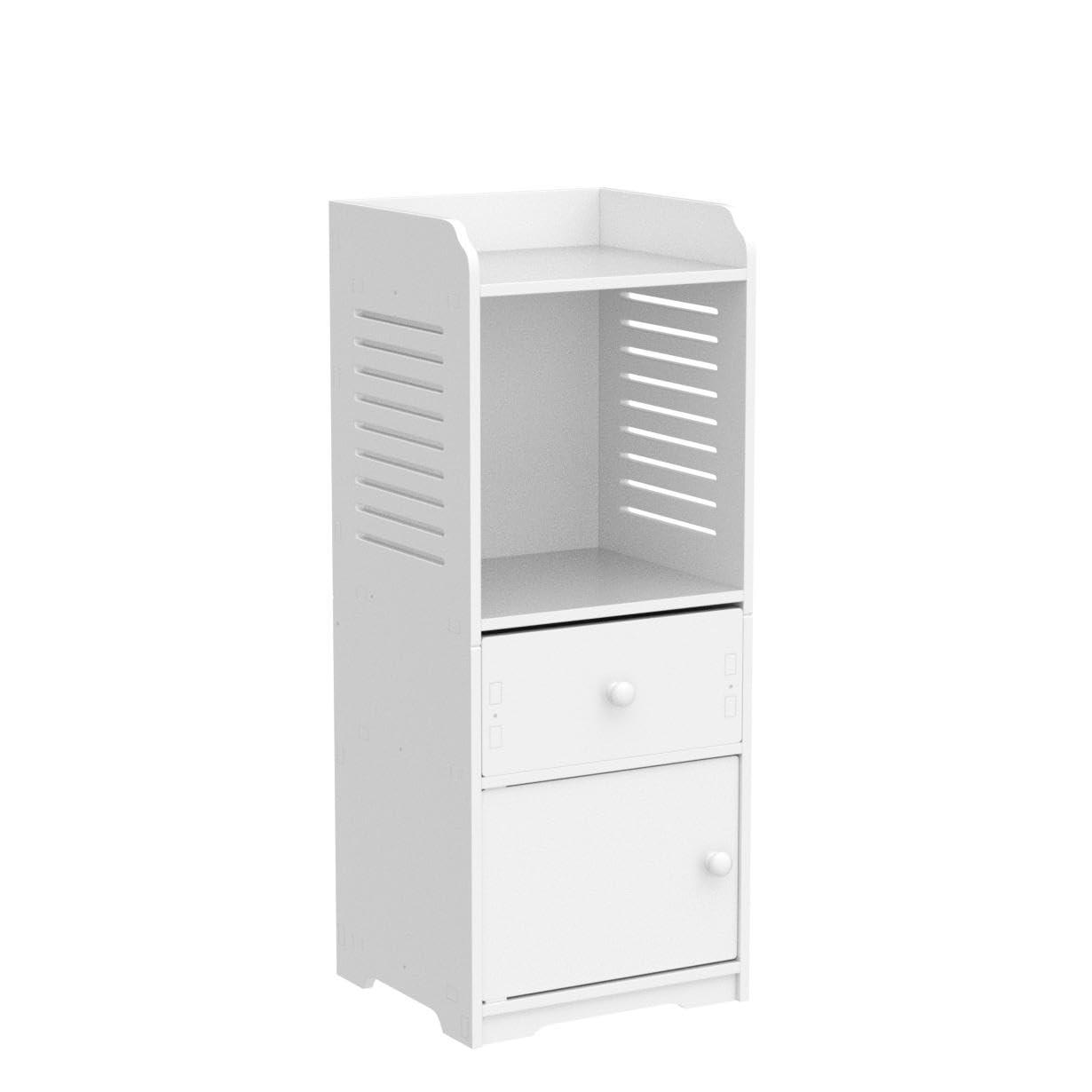 Rerii Bathroom Storage Cabinet, Small Floor Bathroom Organizer Free Standing, Side Toilet Cabinet with Drawer and Door, White - Image 4