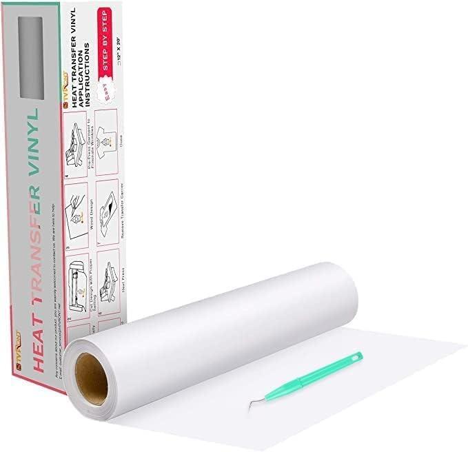 HTVRONT Heat Transfer Vinyl White HTV Rolls - 12" x 20ft White Iron on Vinyl for All Cutter Machine, HTV Vinyl for Shirts - Easy to Cut & Weed for Heat Transfer Design