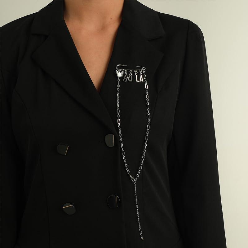 Safety Pin Brooch with Hanging Chains Charms Decorative Punk Goth Collar Brooches Pin for Sweater Dress Skirt Tie Pins Emo Pins - Image 8