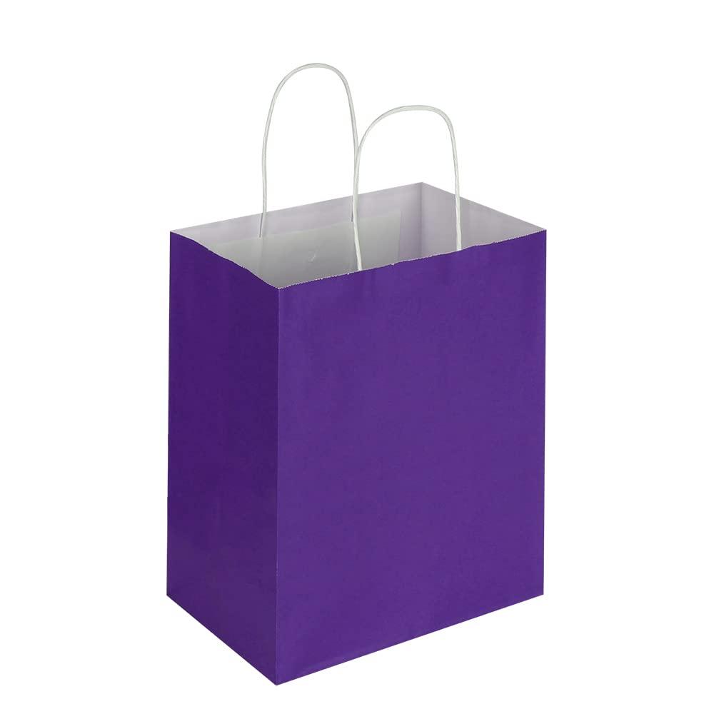 Oikss 100 Pack 8x4.75x10 Inch Medium Purple Kraft Paper Bags with Handles Bulk for Birthday Wedding Party Favors Grocery Retail Shopping Business Takeout Goody Craft Gift Bags Sacks, (100pcs Count) - Image 5